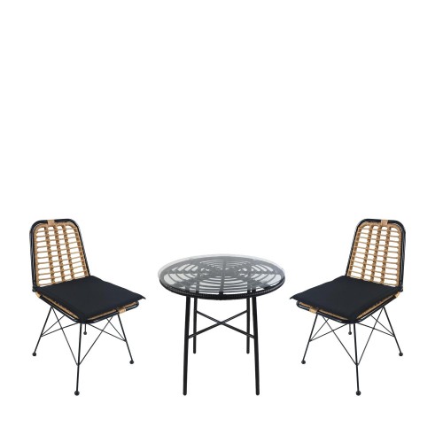 Σετ Τραπεζαρία Κήπου ArteLibre APPIUS Μαύρο Μέταλλο Rattan Γυαλί Με 2 Καρέκλες 14990376 c499692