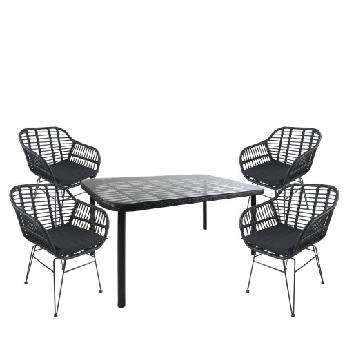 Σετ Τραπεζαρία Κήπου ArteLibre AMPLAS Μαύρο Μέταλλο Rattan Γυαλί Με 4 Καρέκλες 14990377 c499693