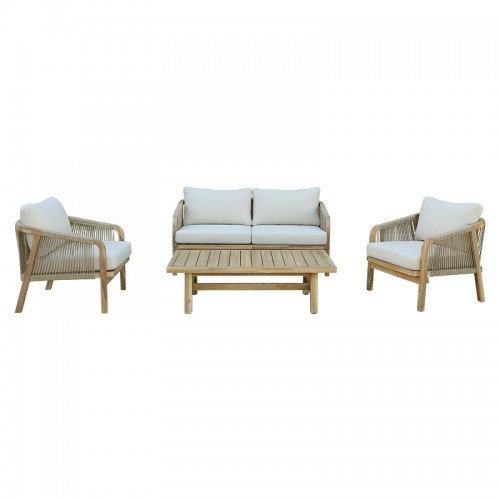 Σαλόνι κήπου Malibu pakoworld μασίφ ξύλο ακακίας-ύφασμα μπεζ c499881