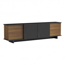 Έπιπλο τηλεόρασης Zafore pakoworld σε καρυδί απόχρωση με μαύρο μαρμάρου 180x33x50εκ c499970