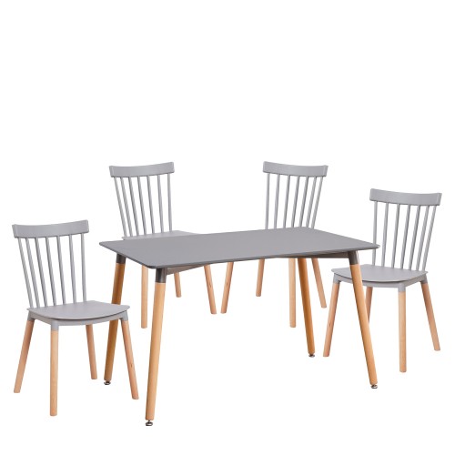 Σετ Τραπεζαρία 4 1 ArteLibre OWLET Γκρι Φυσικό PP MDF Ξύλο 120x80x74cm c500120