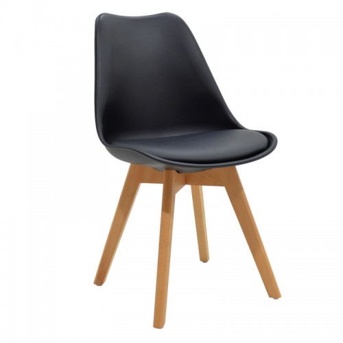 Καρέκλα Gaston pakoworld PP-PU μαύρο-φυσικό πόδι 48x55x83εκ SET 2τμχ c500127