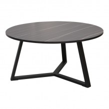 Τραπέζι σαλονιού Berton pakoworld σε όψη μαρμάρου με μαύρο μέταλλο Φ80x40εκ c500268