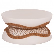 ΤΡΑΠΕΖΙ ΣΑΛΟΝΙΟΥ ANNA HM18157 02 FIBER CEMENT ΛΕΥΚΟ-ΦΥΣΙΚΟ RATTAN--Φ92x44 5Υεκ c500325