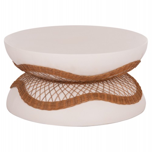 ΤΡΑΠΕΖΙ ΣΑΛΟΝΙΟΥ ANNA HM18157 02 FIBER CEMENT ΛΕΥΚΟ-ΦΥΣΙΚΟ RATTAN--Φ92x44 5Υεκ c500325