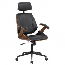 Καρέκλα Γραφείου Διευθυντή Mile Μαύρο Καφέ Ξύλο PU Αλουμίνιο 53x56x73 83cm c500352