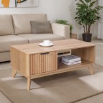 Τραπέζι σαλονιού Hamea pakoworld mdf σε φυσική απόχρωση 110x55 2x45εκ c500367