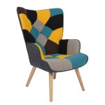 Πολυθρόνα ArteLibre BRIAR Κίτρινο Μπλε Patchwork Ύφασμα Ξύλο 73x69x96cm c500388