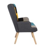 Πολυθρόνα ArteLibre BRIAR Κίτρινο Μπλε Patchwork Ύφασμα Ξύλο 73x69x96cm c500388