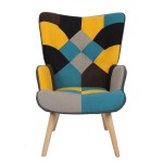 Πολυθρόνα ArteLibre BRIAR Κίτρινο Μπλε Patchwork Ύφασμα Ξύλο 73x69x96cm c500388