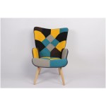 Πολυθρόνα ArteLibre BRIAR Κίτρινο Μπλε Patchwork Ύφασμα Ξύλο 73x69x96cm c500388