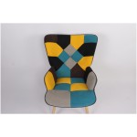 Πολυθρόνα ArteLibre BRIAR Κίτρινο Μπλε Patchwork Ύφασμα Ξύλο 73x69x96cm c500388