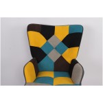 Πολυθρόνα ArteLibre BRIAR Κίτρινο Μπλε Patchwork Ύφασμα Ξύλο 73x69x96cm c500388