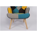 Πολυθρόνα ArteLibre BRIAR Κίτρινο Μπλε Patchwork Ύφασμα Ξύλο 73x69x96cm c500388