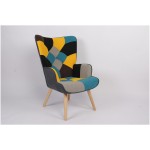 Πολυθρόνα ArteLibre BRIAR Κίτρινο Μπλε Patchwork Ύφασμα Ξύλο 73x69x96cm c500388