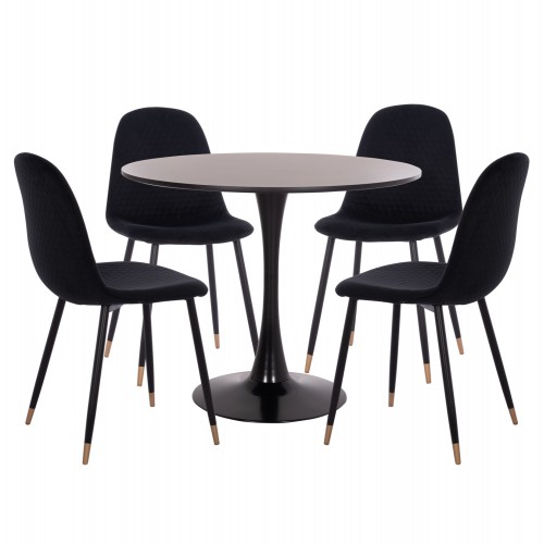 ΣΕΤ ΤΡΑΠΕΖΑΡΙΑΣ 5ΤΜΧ BROLIN HM21191 MDF TOP-ΜΕΤΑΛΛΙΚΑ ΠΟΔΙΑ-ΒΕΛΟΥΔΟ--ΜΑΥΡΟ c500395