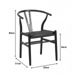 Καρέκλα Wishbone pakoworld rubberwood-σχοινί σε μαύρη απόχρωση 60x51x80εκ c500485