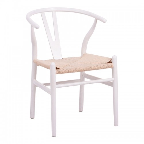 Καρέκλα Wishbone pakoworld rubberwood-σχοινί σε λευκή απόχρωση 60x51x80εκ c500488