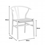 Καρέκλα Wishbone pakoworld rubberwood-σχοινί σε λευκή απόχρωση 60x51x80εκ c500488