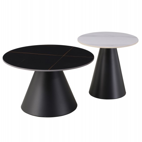 ΤΡΑΠΕΖΙΑ ΣΑΛΟΝΙΟΥ RIDGE HM18266 10 ΚΕΡΑΜΙΚΑ TOP ΜΕ ΟΨΗ ΜΑΥΡΟΥ-ΛΕΥΚΟΥ ΜΑΡΜΑΡΟΥ Φ50εκ Φ70εκ c500543