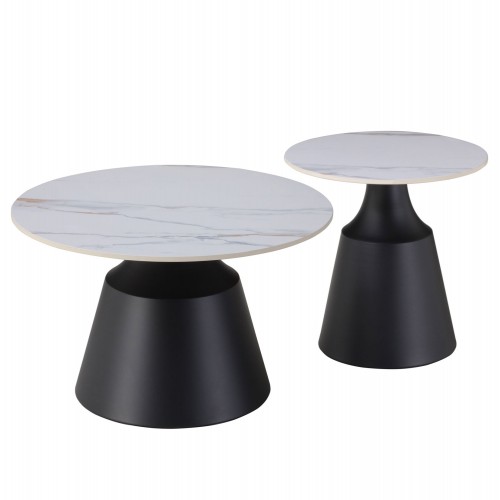 ΤΡΑΠΕΖΙΑ ΣΑΛΟΝΙΟΥ CORREN HM18264 04 ΚΕΡΑΜΙΚΑ TOP ΟΨΗ ΛΕΥΚΟΥ-ΧΡΥΣΟΥ ΜΑΡΜΑΡΟΥ Φ50εκ Φ70εκ c500604