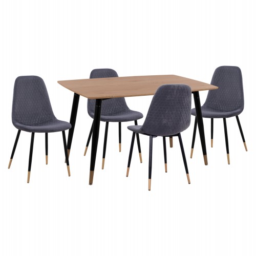 ΣΕΤ ΤΡΑΠΕΖΑΡΙΑΣ 5ΤΜΧ ALIZA HM11196 01 MDF TOP-ΒΕΛΟΥΔΟ ΓΚΡΙ ΜΕΤΑΛΛΟ ΜΑΥΡΟ c500678