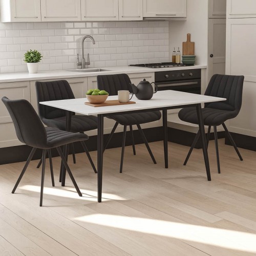 Τραπεζαρία Sabia-Gustas pakoworld σετ 5τεμ sintered stone-μαύρο-ανθρακί 120x60x75εκ c500739