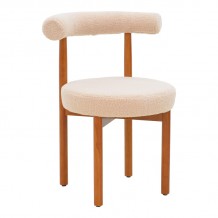 Καρέκλα Fenza pakoworld μπεζ μπουκλέ ύφασμα-πόδι ξύλο οξιάς σε καρυδί απόχρωση 60x54x75εκ c500748