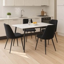 Τραπεζαρία Gustas-Giselle pakoworld σετ 5τμχ λευκό μαρμάρου sintered stone-μπουκλέ μαύρο 120x60x75εκ c500758 Τραπεζαρία Gustas-Giselle pakoworld σετ 5τμχ λευκό μαρμάρου sintered stone-μπουκλέ μαύρο 120x60x75εκ c500758