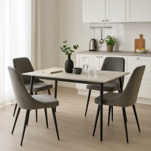 Τραπεζαρία Azori-Gustas pakoworld σετ 5τεμ sintered stone-μαύρο-ανθρακί 120x60x75εκ c500761