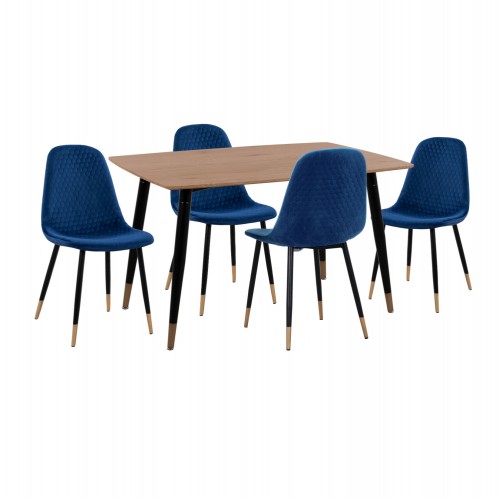 ΣΕΤ ΤΡΑΠΕΖΑΡΙΑΣ 5ΤΜΧ ALIZA HM11196 08 MDF TOP-ΒΕΛΟΥΔΟ ΜΠΛΕ ΜΕΤΑΛΛΟ ΜΑΥΡΟ c500773