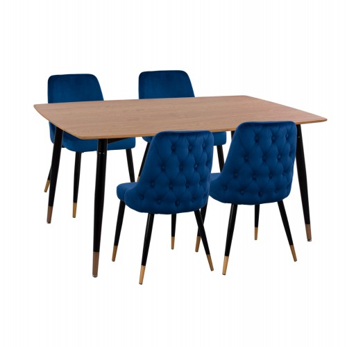 ΣΕΤ ΤΡΑΠΕΖΑΡΙΑΣ 5ΤΜΧ JOLIE HM11198 08 MDF TOP-ΒΕΛΟΥΔΟ ΜΠΛΕ ΜΕΤΑΛΛΟ ΜΑΥΡΟ c500776