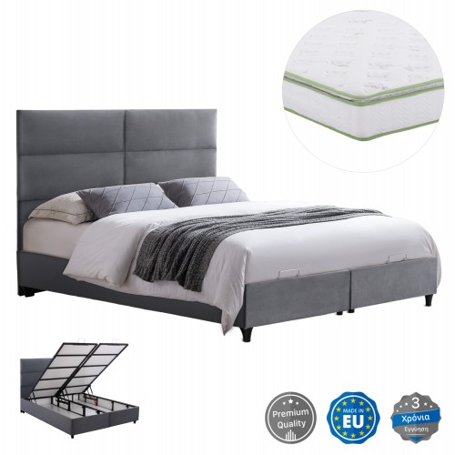 ΚΡΕΒΑΤΙ ΜΕ ΣΤΡΩΜΑ ΔΙΠΛΟ MILO HM21163 ΓΚΡΙ ΒΕΛΟΥΔΟ ΑΠΟΘ ΧΩΡΟΣ-ΓΙΑ 160x200εκ c500899