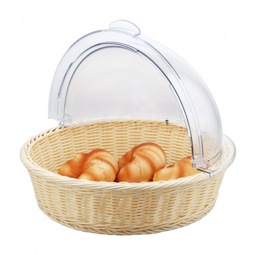 Καλάθι Rattan απο PP με Καπάκι Roll-Top απο PC Στρογγυλό Υψηλής Αντοχής Μπεζ φ40xΥ42cm c500905