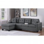 JORDAN Καναπές Σαλονιού Γωνία Αναστρέψιμος Ύφασμα Γκρι Μπράτσα με ποτηροθήκες c501321