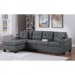 JORDAN Καναπές Σαλονιού Γωνία Αναστρέψιμος Ύφασμα Γκρι Μπράτσα με ποτηροθήκες c501321