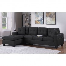 JORDAN Καναπές Σαλονιού Γωνία Αναστρέψιμος Ύφασμα Μαύρο Μπράτσα με ποτηροθήκες c501323