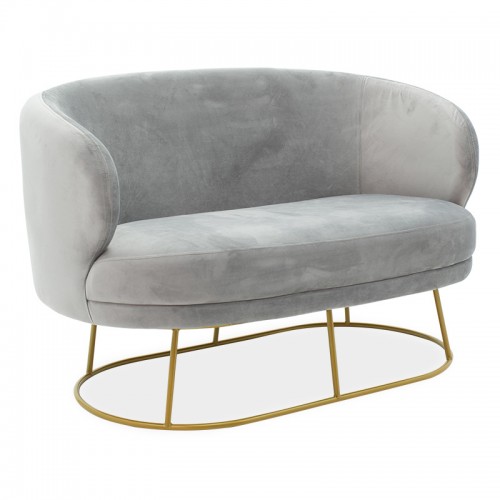 Καναπές 2θέσιος Rony pakoworld βελούδο γκρι-χρυσό 132x82x83εκ c501325