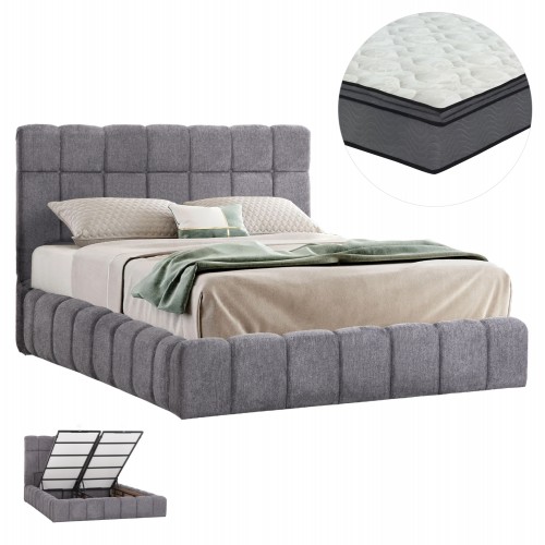 ΚΡΕΒΑΤΙ ΔΙΠΛΟ ΜΕ ΣΤΡΩΜΑ ΑΠΟΘ ΧΩΡΟ RAMON HM21168 ΓΚΡΙ ΜΠΟΥΚΛΕ--ΓΙΑ 160x200εκ c501338