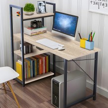 Γραφείο εργασίας Bencour pakoworld με βιβλιοθήκη mdf σε φυσική απόχρωση με μαύρο μέταλλο 90x40x73εκ c501377