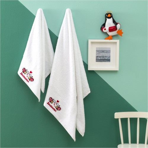Σετ 2 Πετσέτες Βρεφικές 100 βαμβάκι 50x100cm amp 70x140cm Πασχαλίτσα Λευκό c501404
