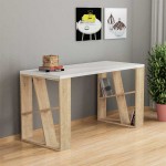 Γραφείο Honey pakoworld χρώμα λευκό - light oak 140x60x75εκ c501474