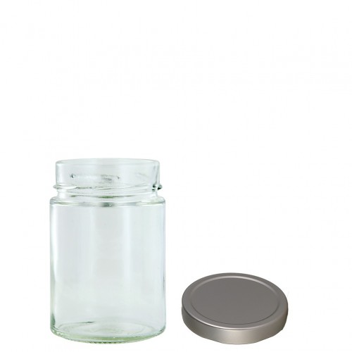 Βάζο γυάλινο 580ml με καπάκι ασημί φ8 2cm σειρά PLUS - Σετ 20 c501510