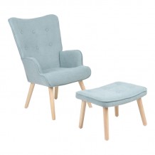 Πολυθρόνα με υποπόδιο Melisia pakoworld βεραμάν ύφασμα και ξύλινο πόδι σε φυσική απόχρωση 59x67x94εκ c501526