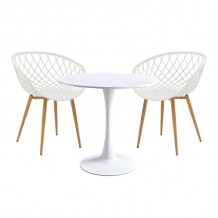 Τραπεζαρία Elijah-Ezra pakoworld σετ 3τεμ pp-pu σε λευκή απόχρωση με φυσικό πόδι Φ60x74εκ c501600