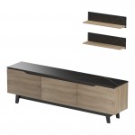 Σύνθετο σαλονιού Kasia pakoworld σε μαύρο μαρμάρου-sonoma απόχρωση 180x35x48 5εκ c501689