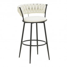 Σκαμπό μπαρ Alkia I pakoworld ύφασμα σε εκρού απόχρωση- πόδι μαύρο μέταλλο 50x56x95εκ SET 2τμχ c501755