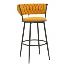 Σκαμπό μπαρ Alkia I pakoworld ύφασμα σε κίτρινη απόχρωση- πόδι μαύρο μέταλλο 50x56x95εκ SET 2τμχ c501758