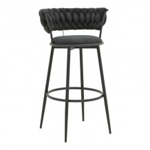 Σκαμπό μπαρ Alkia I pakoworld ύφασμα σε μαύρη απόχρωση- πόδι μαύρο μέταλλο 50x56x95εκ SET 2τμχ c501762