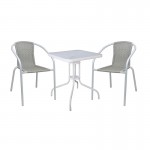 BALENO-W Set Κήπου - Βεράντας Τραπέζι 2 Πολυθρόνες Μέταλλο Άσπρο Wicker Beige c501862